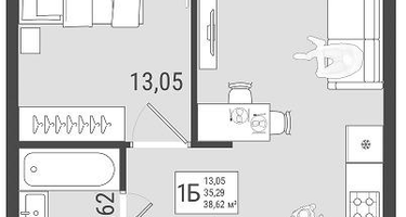 1-к. квартира, 36 м²