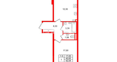 1-к. квартира, 40 м²