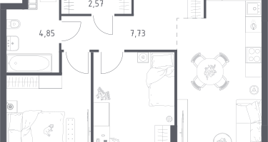 2-к. квартира, 55&nbsp;м²