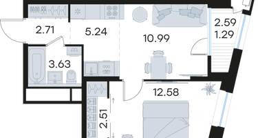 1-к. квартира, 38&nbsp;м²