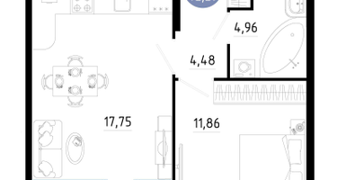 1-к. квартира, 42&nbsp;м²