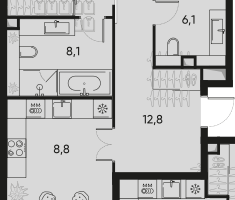 3-к. квартира, 95&nbsp;м²