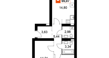 2-к. квартира, 55&nbsp;м²