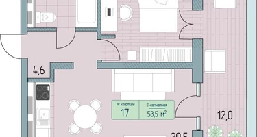 2-к. квартира, 61&nbsp;м²