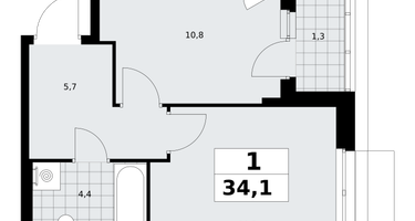 1-к. квартира, 34 м²
