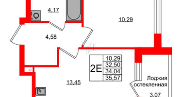 1-к. квартира, 34&nbsp;м²