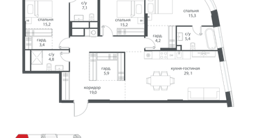 3-к. квартира, 129&nbsp;м²