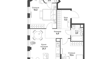 2-к. квартира, 68&nbsp;м²