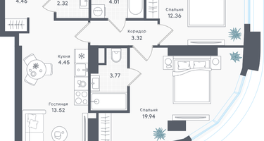 2-к. квартира, 68 м²