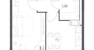 1-к. квартира, 34&nbsp;м²