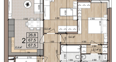 2-к. квартира, 67&nbsp;м²