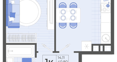 1-к. квартира, 40&nbsp;м²