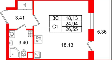 Студия, 24&nbsp;м²