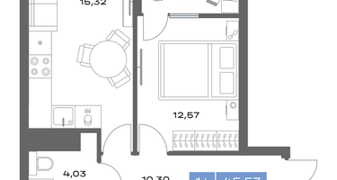 1-к. квартира, 45 м²