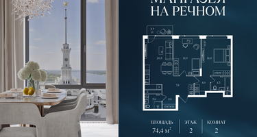 2-к. квартира, 74&nbsp;м²