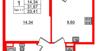 1-к. квартира, 31 м²