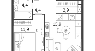 1-к. квартира, 39&nbsp;м²