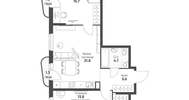 2-к. квартира, 65&nbsp;м²