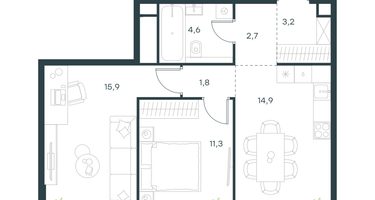 2-к. квартира, 54 м²