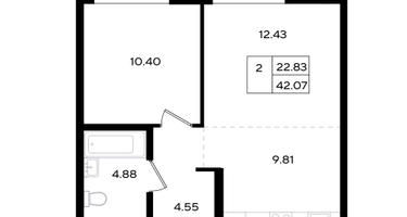 2-к. квартира, 42 м²