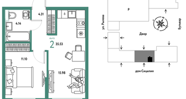 2-к. квартира, 35 м²