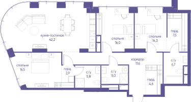 3-к. квартира, 139&nbsp;м²
