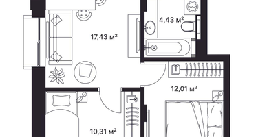 2-к. квартира, 48&nbsp;м²