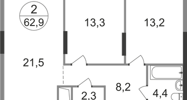 2-к. квартира, 62&nbsp;м²