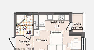 1-к. квартира, 23 м²