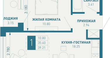 1-к. квартира, 39 м²