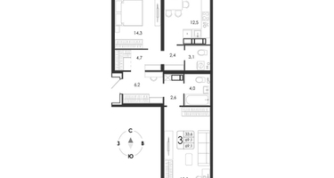 2-к. квартира, 69 м²