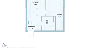 1-к. квартира, 39 м²