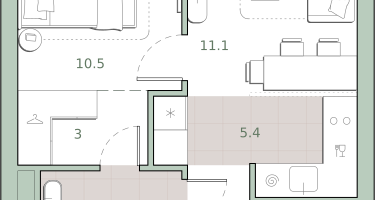 1-к. квартира, 38&nbsp;м²