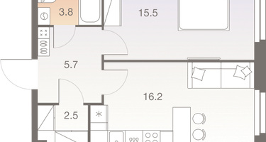 2-к. квартира, 43 м²