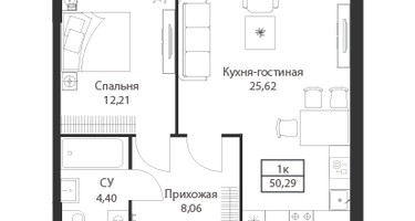 1-к. квартира, 50&nbsp;м²
