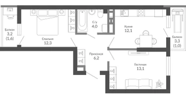 2-к. квартира, 50&nbsp;м²