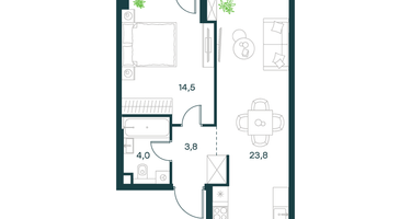 1-к. квартира, 46 м²