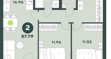 2-к. квартира, 57&nbsp;м²