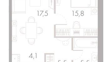 2-к. квартира, 47 м²