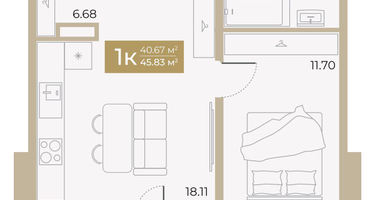 1-к. квартира, 40&nbsp;м²