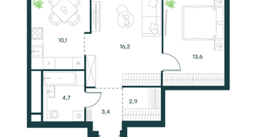2-к. квартира, 50&nbsp;м²
