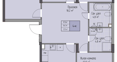4-к. квартира, 107 м²