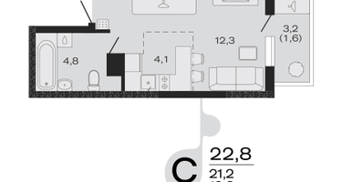 Студия, 22&nbsp;м²