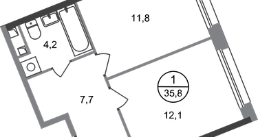1-к. квартира, 35&nbsp;м²