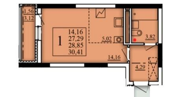 Студия, 28 м²