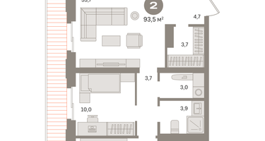 2-к. квартира, 96&nbsp;м²