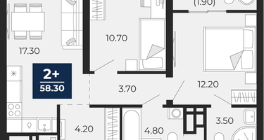 2-к. квартира, 56&nbsp;м²