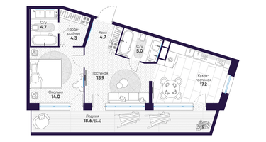 2-к. квартира, 69&nbsp;м²