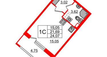 Студия, 21 м²