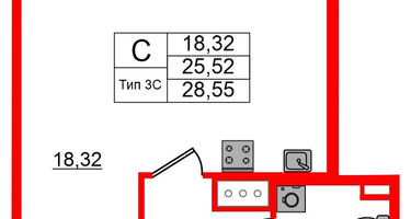 Студия, 25&nbsp;м²